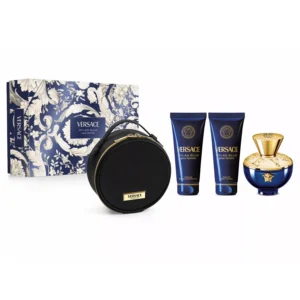 VERSACE DYLAN BLUE POUR FEMME   4PC GIFT SET   EDP  3OZ SPRAY  3.4OZ   0.17OZ SPRAY