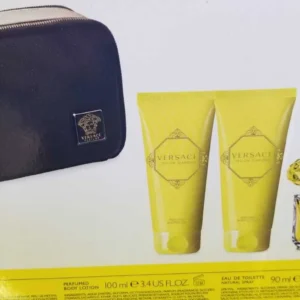 VERSACE YELLOW DIAMOND  4PC SET  EDT  3OZ SPRAY  3.4OZ LOTION  3.4 SHOWER GEL & MAKEUP CASE